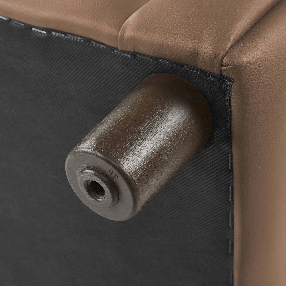 Close-up of leg on Little Lux Chocolate Preschool Sofa