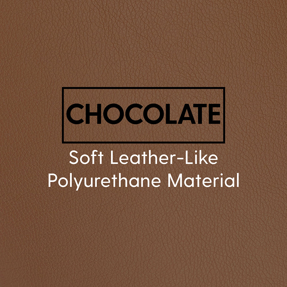 Close-up of chocolate-colored faux leather