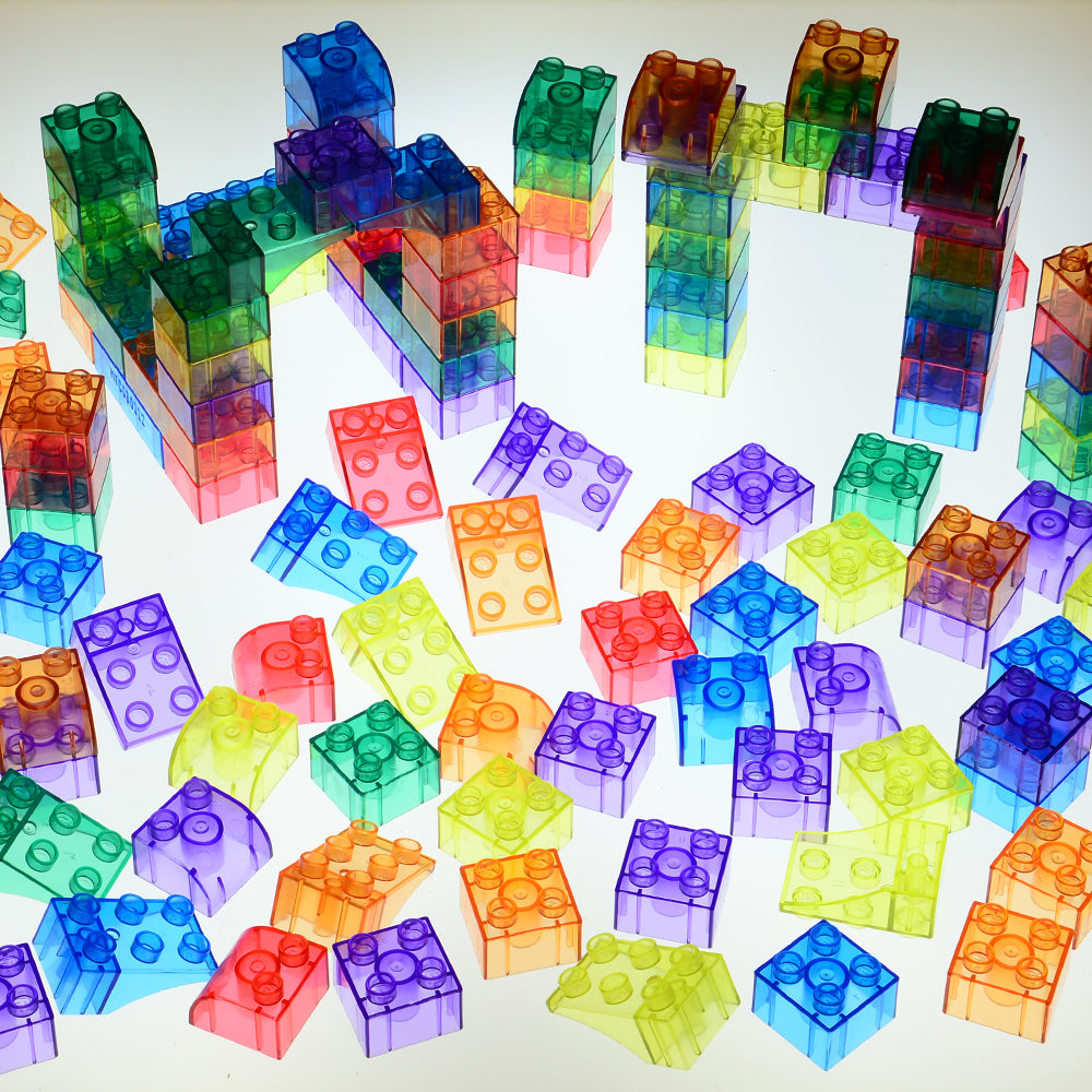 Preschool Size Transparent Building Bricks on Light Table