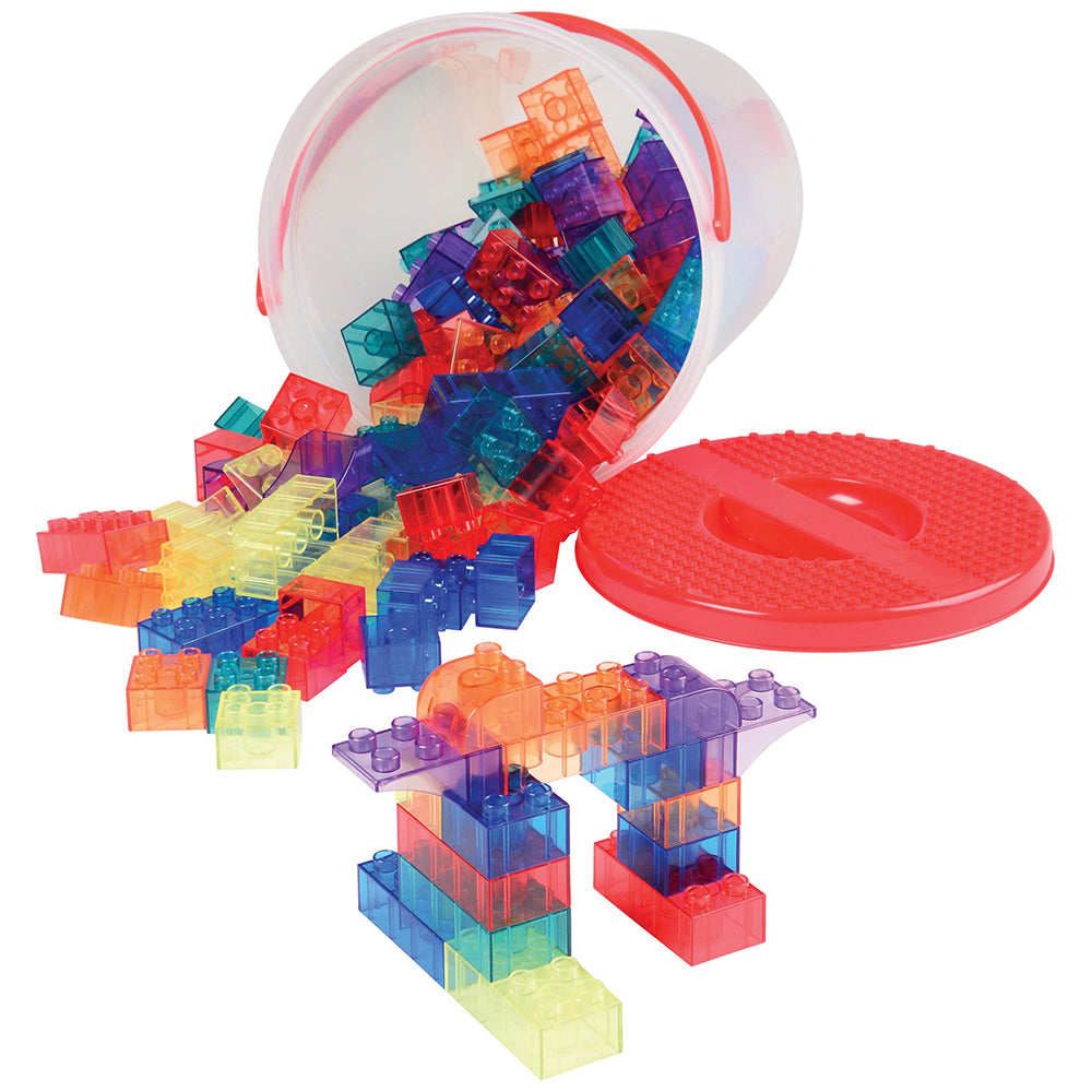 Preschool Size Transparent Building Bricks with Storage Bucket