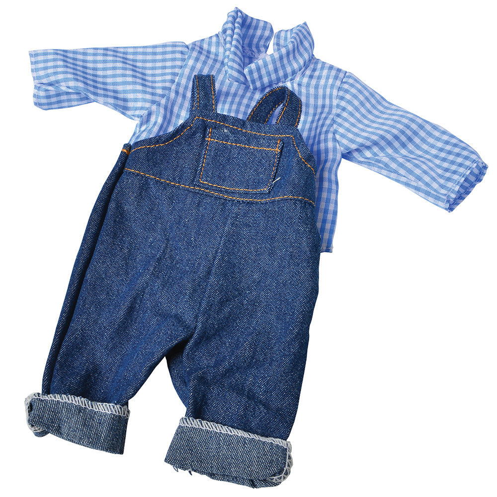 Close Up of Blue Overalls Outfit for 12" - 14" Dolls