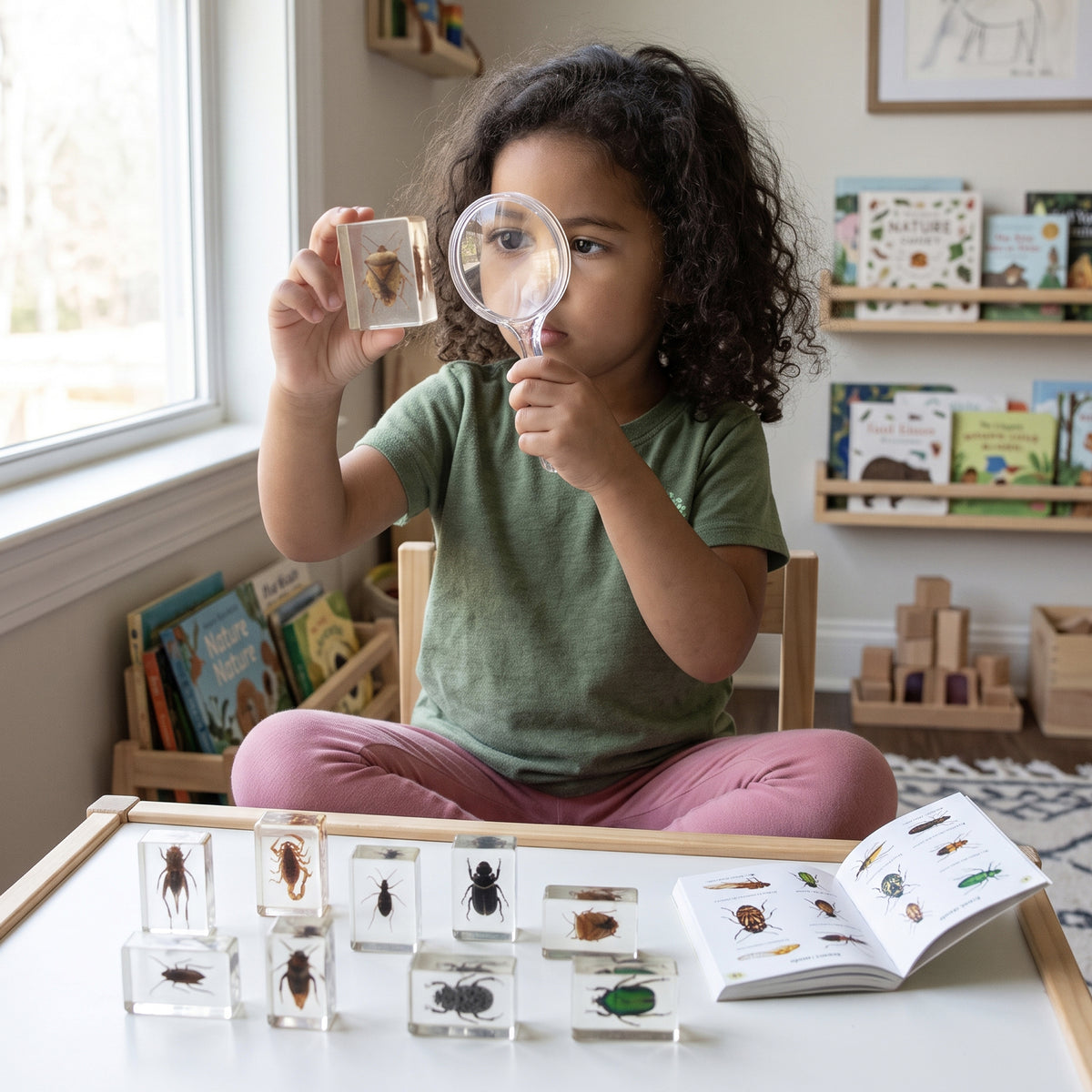 Bugs World Collection | 12 Encased Real Insects with Magnifying Glass