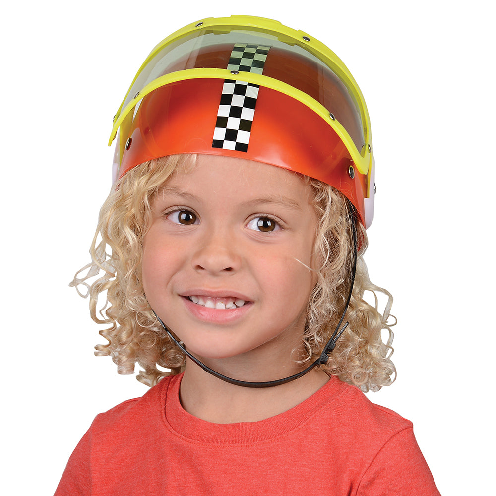 Kid Modeling Motorcycle Helmet