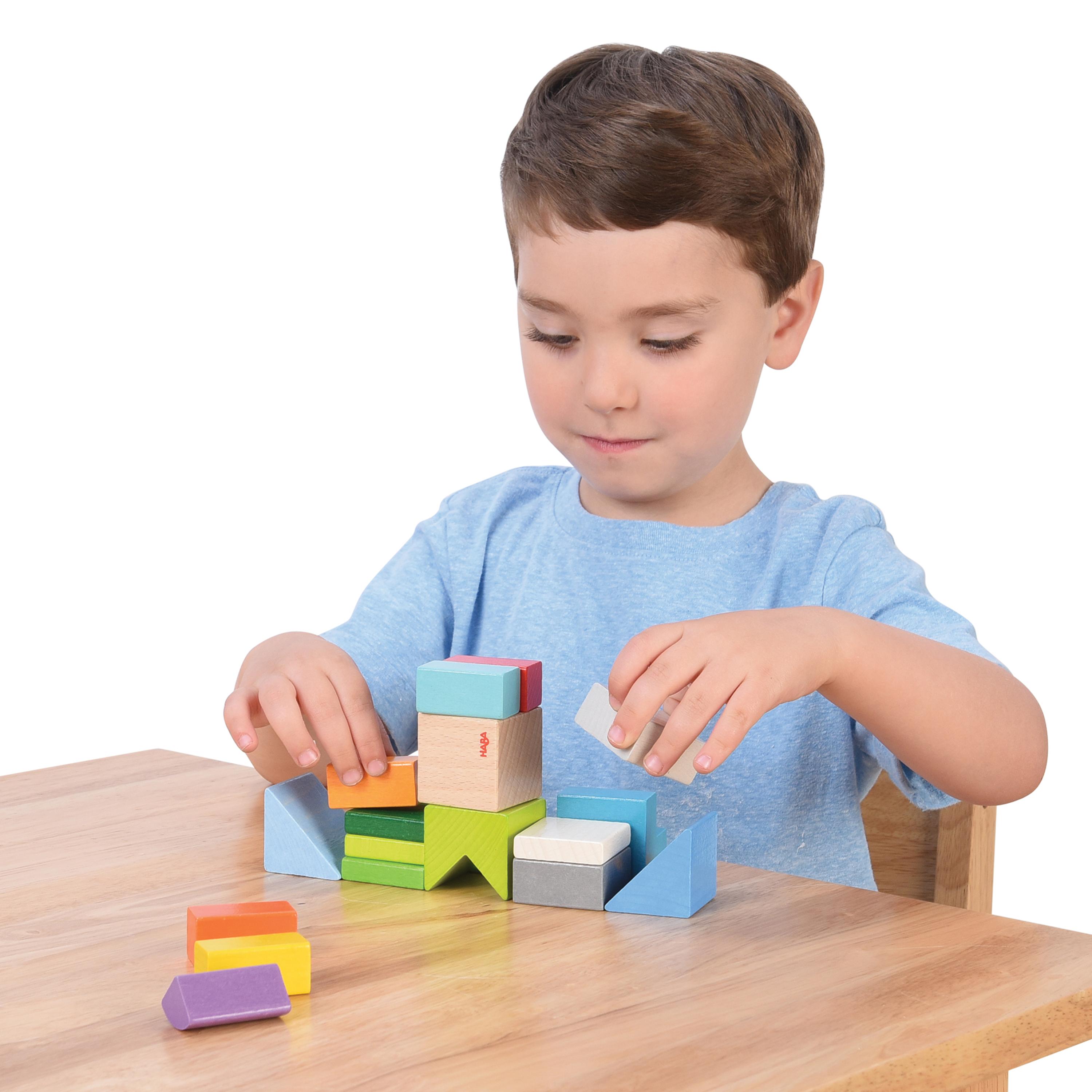 Wooden Building Blocks Set, 19-Piece Montessori STEM Toy for Kids Ages 3+, Colorful Cube Puzzle, Educational Learning