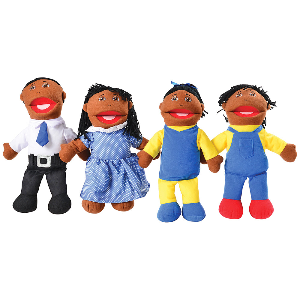 4 Piece Set of African American Family Open Mouth Puppets