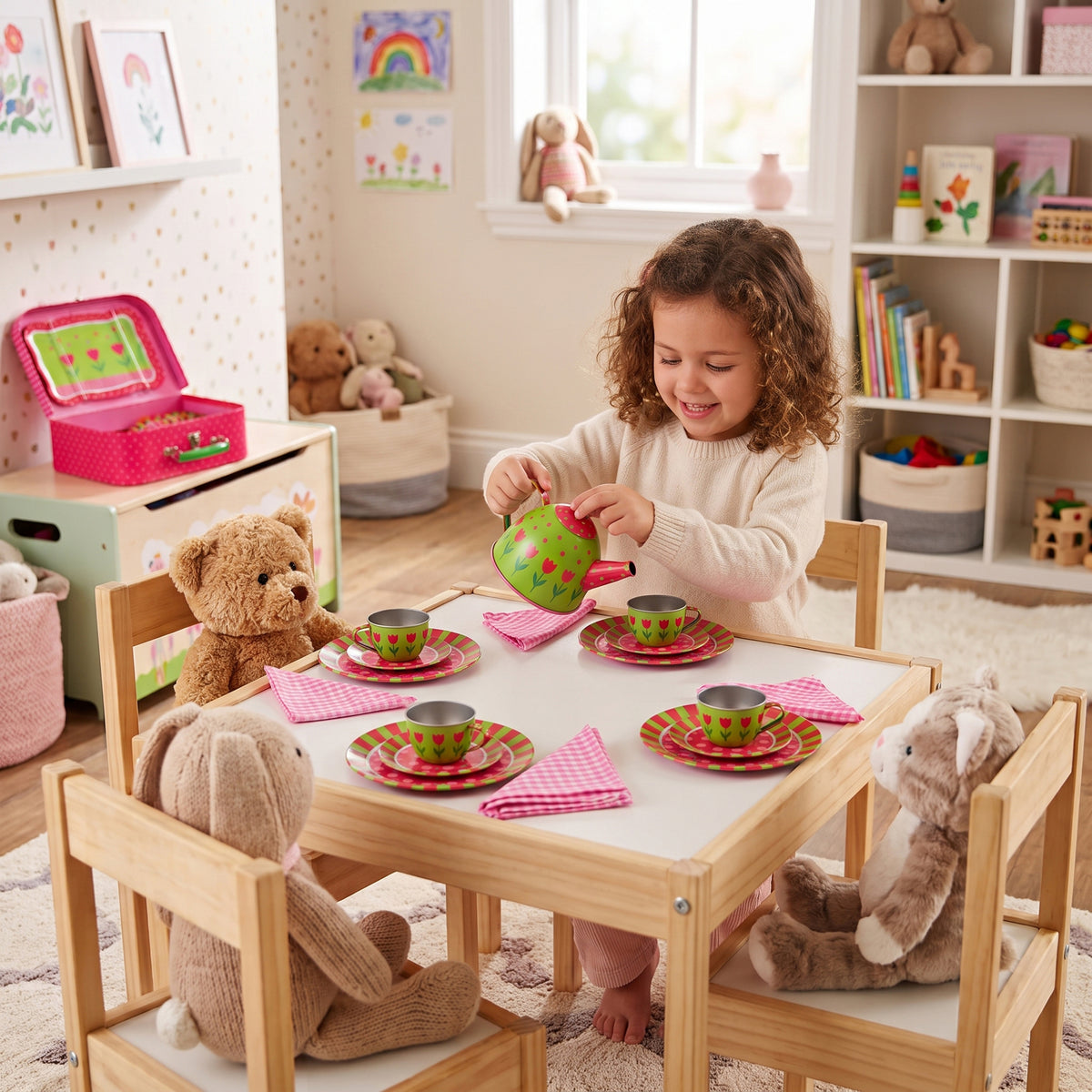 Take-Along Tin Tea Set | 20-Piece Service for 4 with Tray, Tea Pot & Accessories