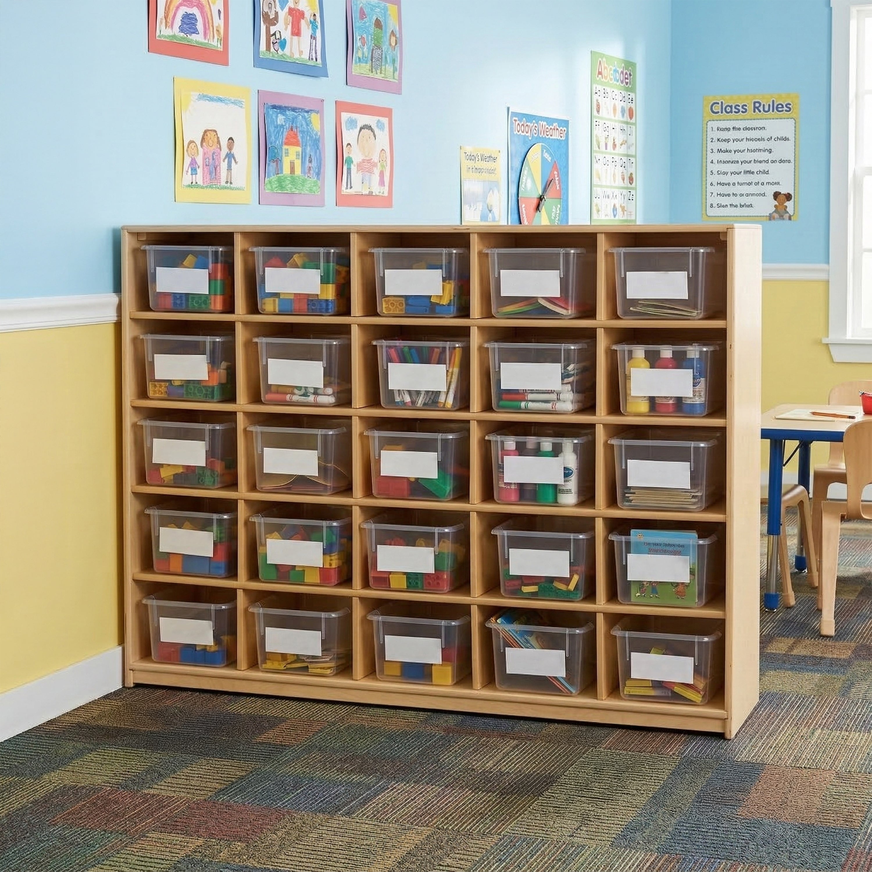 25-Cubbie Birch Storage Unit | Classroom Tote Organizer