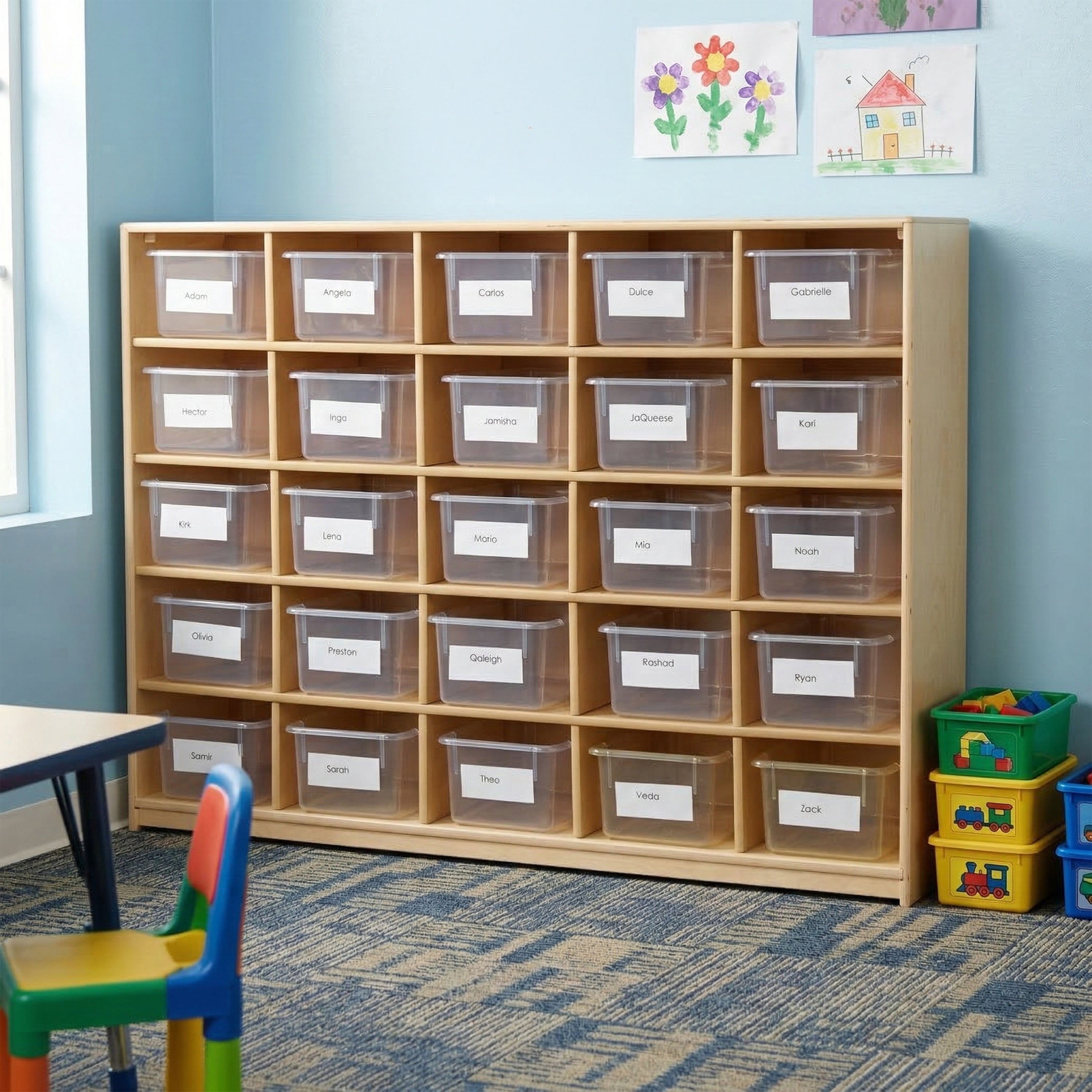 25-Cubbie Birch Storage Unit | Classroom Tote Organizer