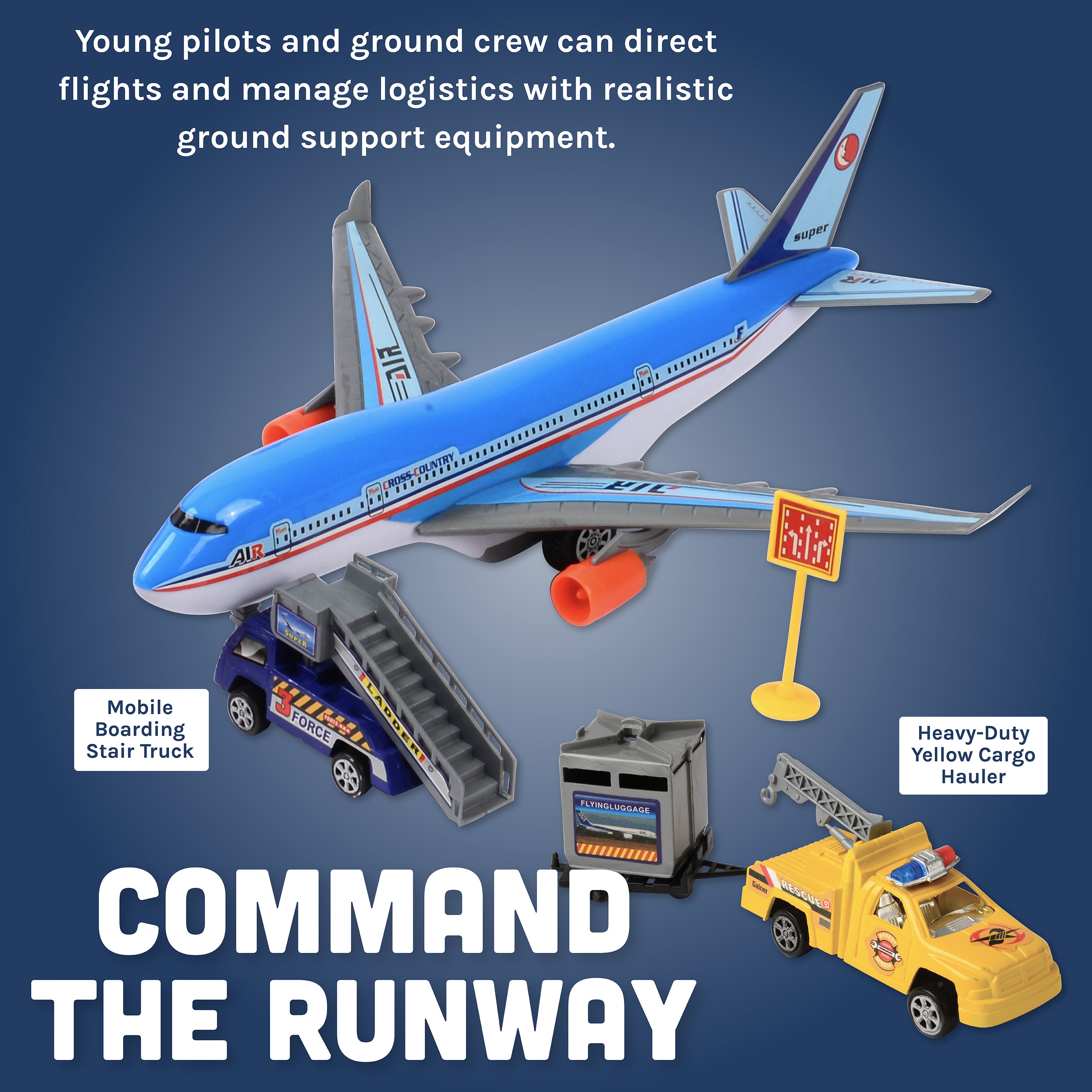 24-Piece Airport Playset with Vehicles, Helicopter, Airplane & Accessories
