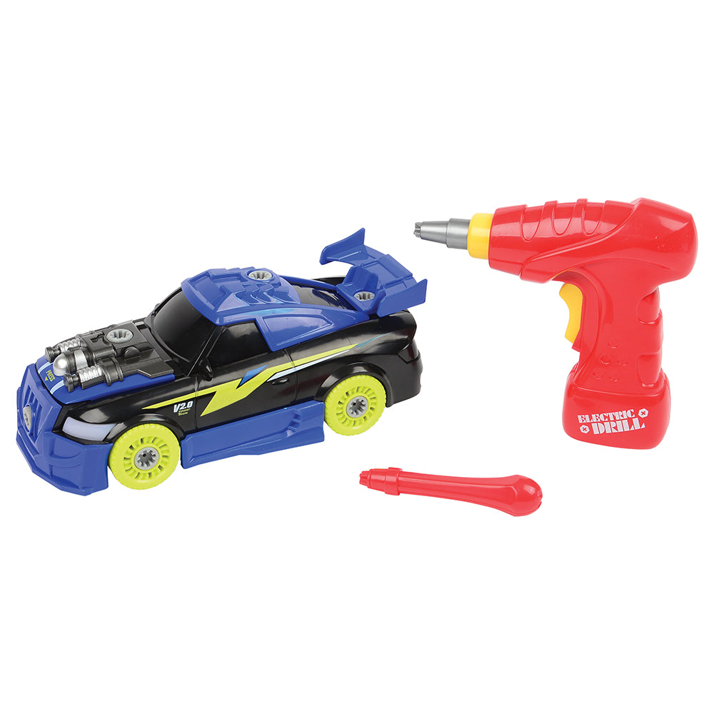 Build and Play Race Car Set with Lights, Sounds, and Power Screwdriver | 26-Piece Toy