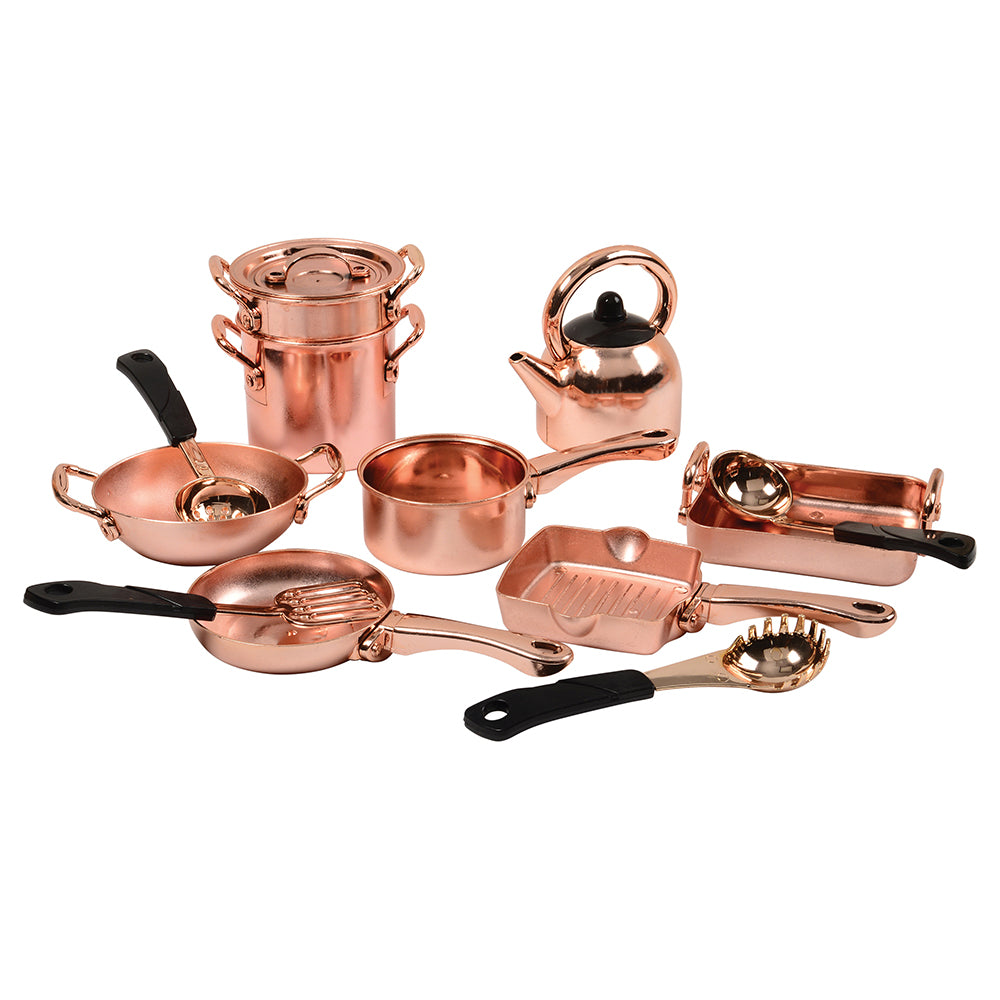 Copper Kitchen Play Set 13 Piece Realistic Cookware for Kids Ages 3 Constructive Playthings Toys