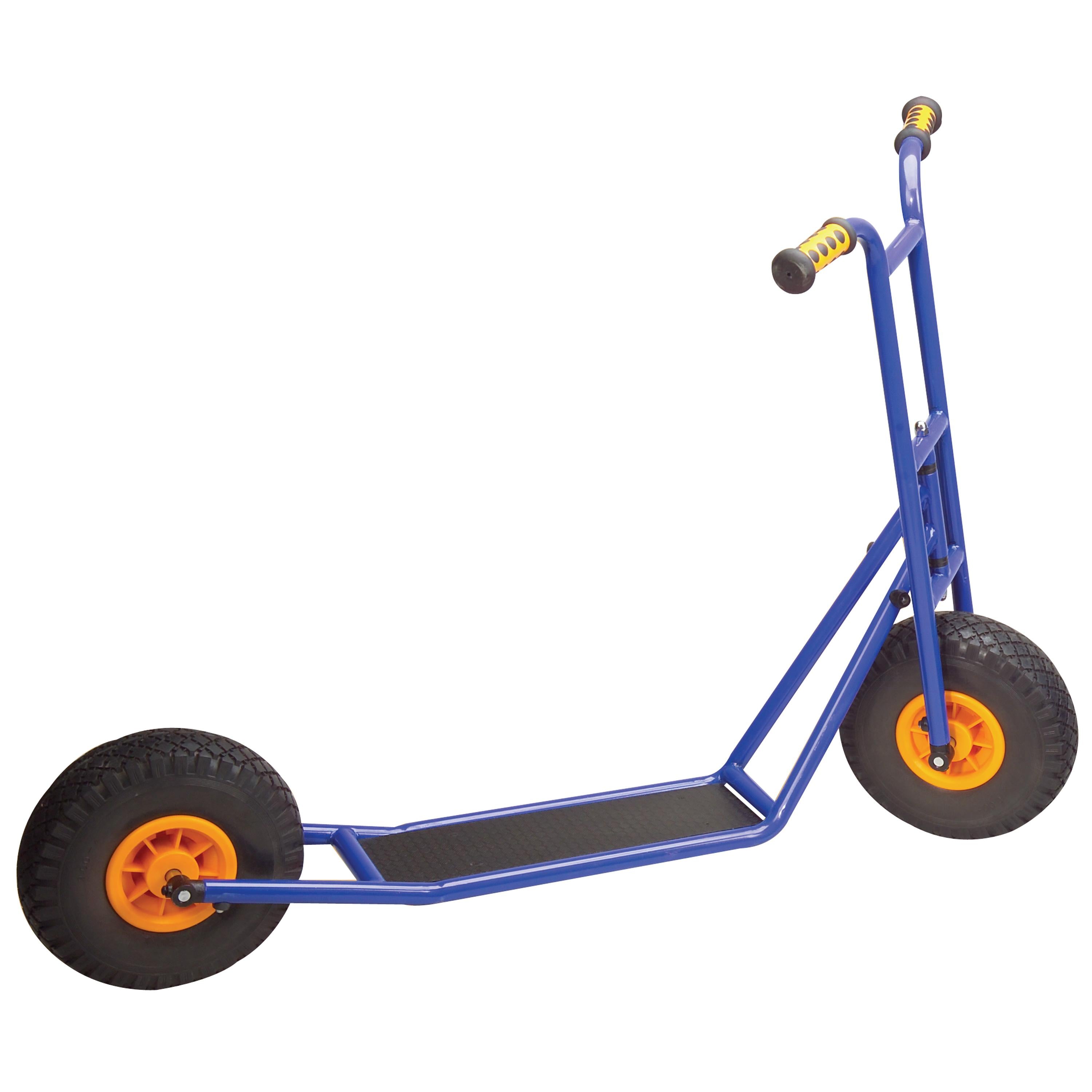 Blue scooter with large wheels on a white background