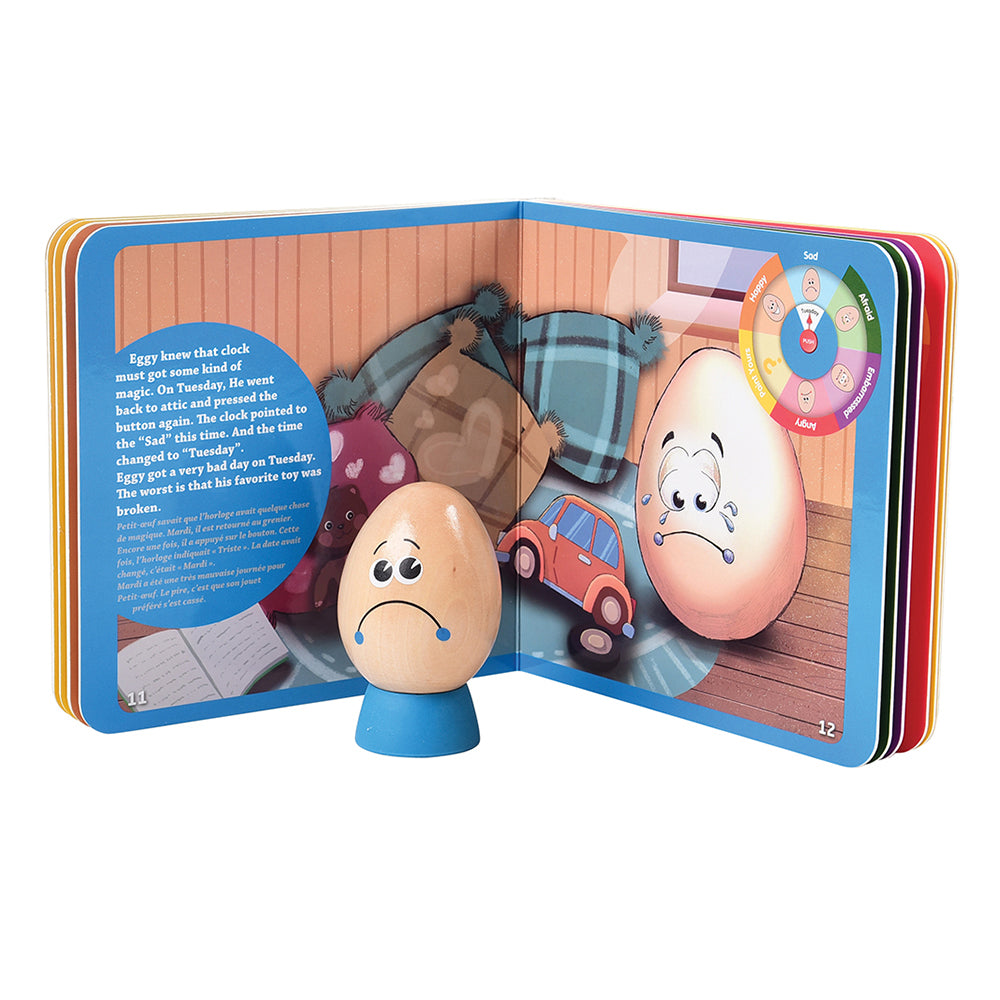 Sad Faced Wooden Egg with Storybook