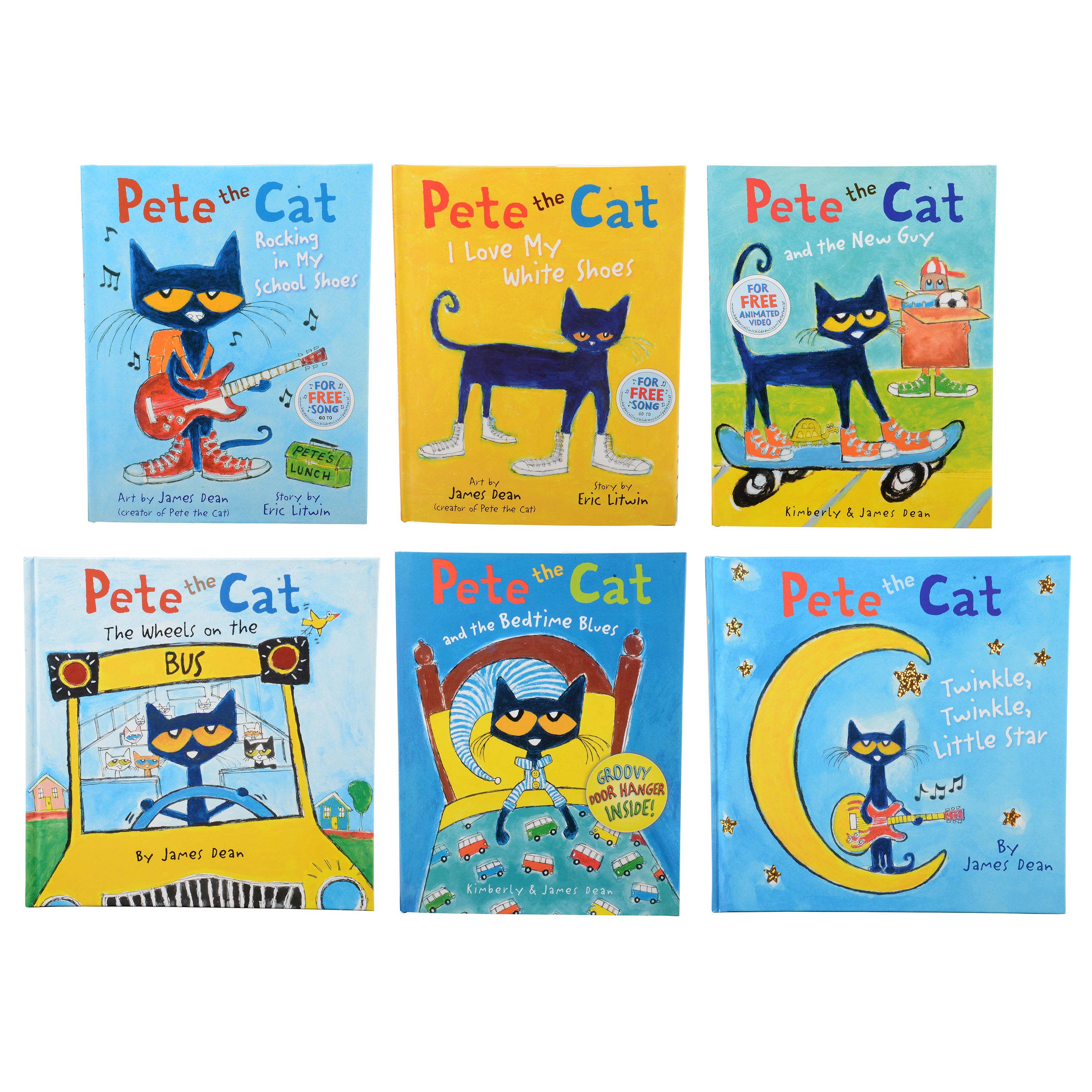 Set of six Pete the Cat books on a white background