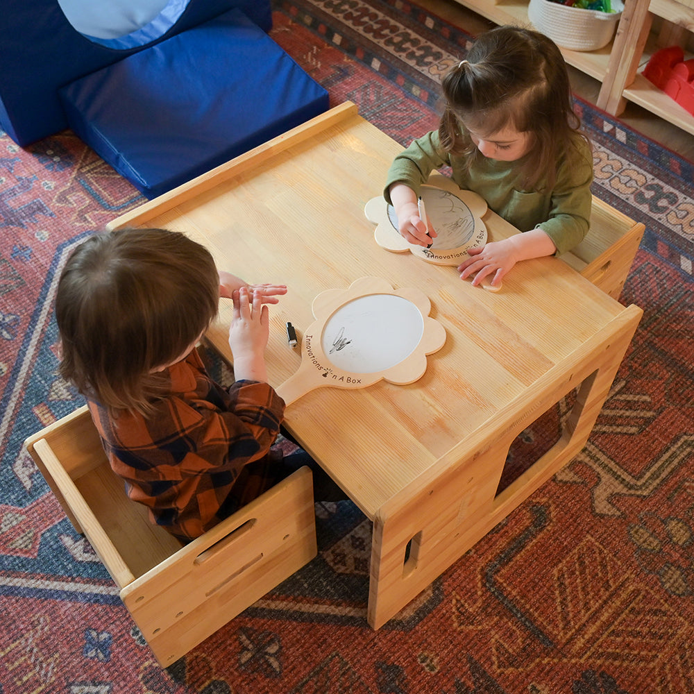 Two Toddlers Engaging with What Are You Feeling? Emotion Mirrors with Write & Wipe Surface