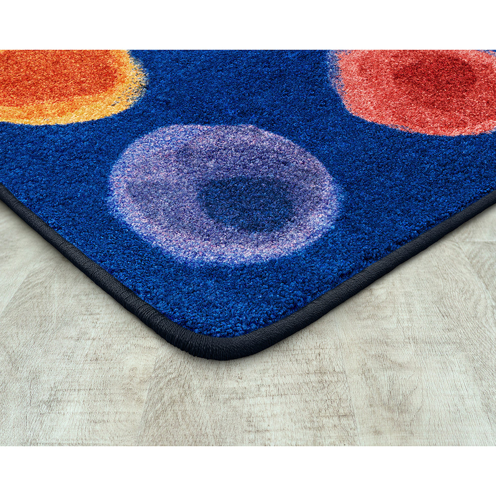 Serged Edges of Rainbow Watercolor Spots Classroom Seating Rug