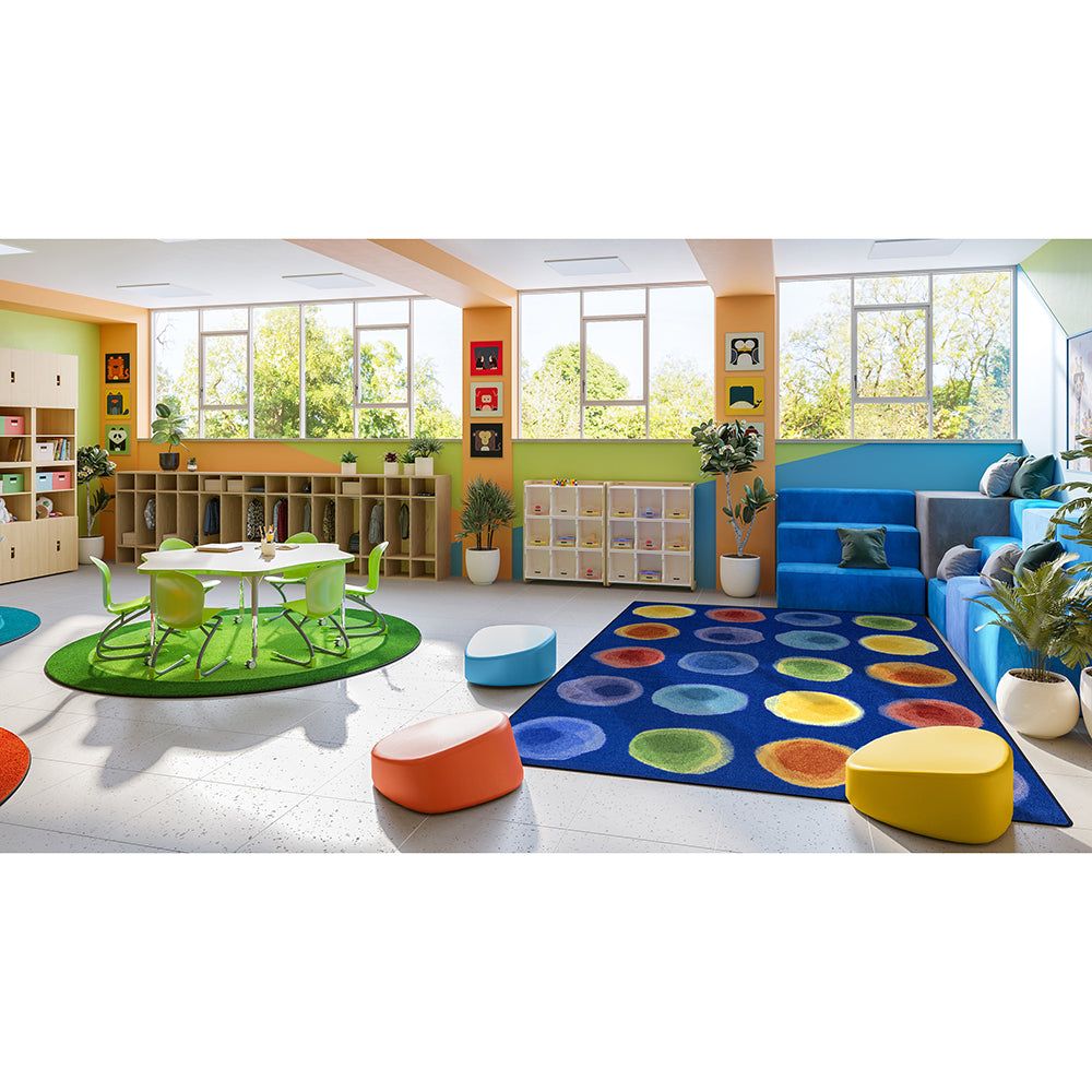 Rainbow Watercolor Spots Classroom Seating Rug in the classroom