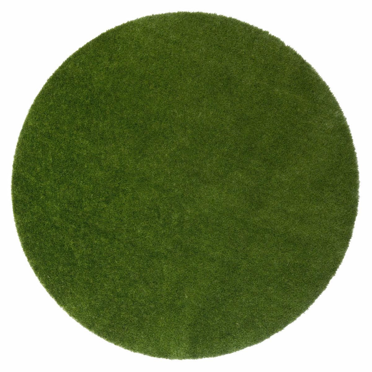 A round green shag rug with a textured, grass-like surface, shown from a top-down view on a solid white background.
