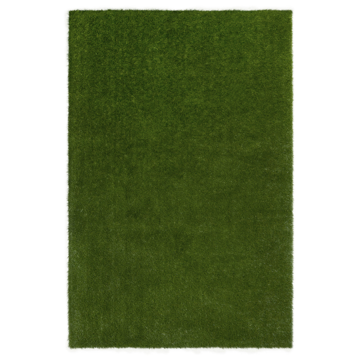 A rectangular green artificial turf or grass rug with a shaggy texture, shown flat against a white background.