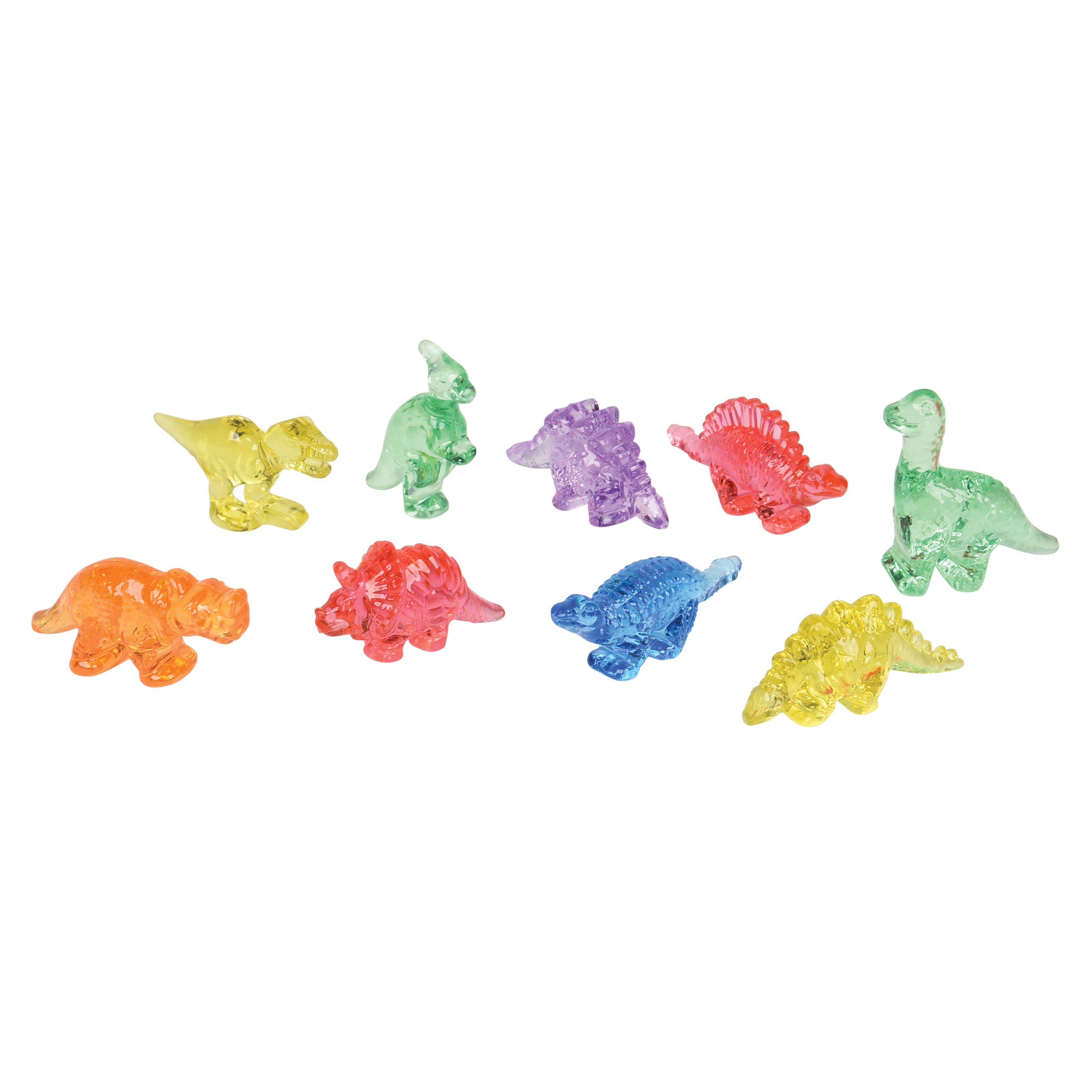 Set of colorful dinosaur figurines on a white background