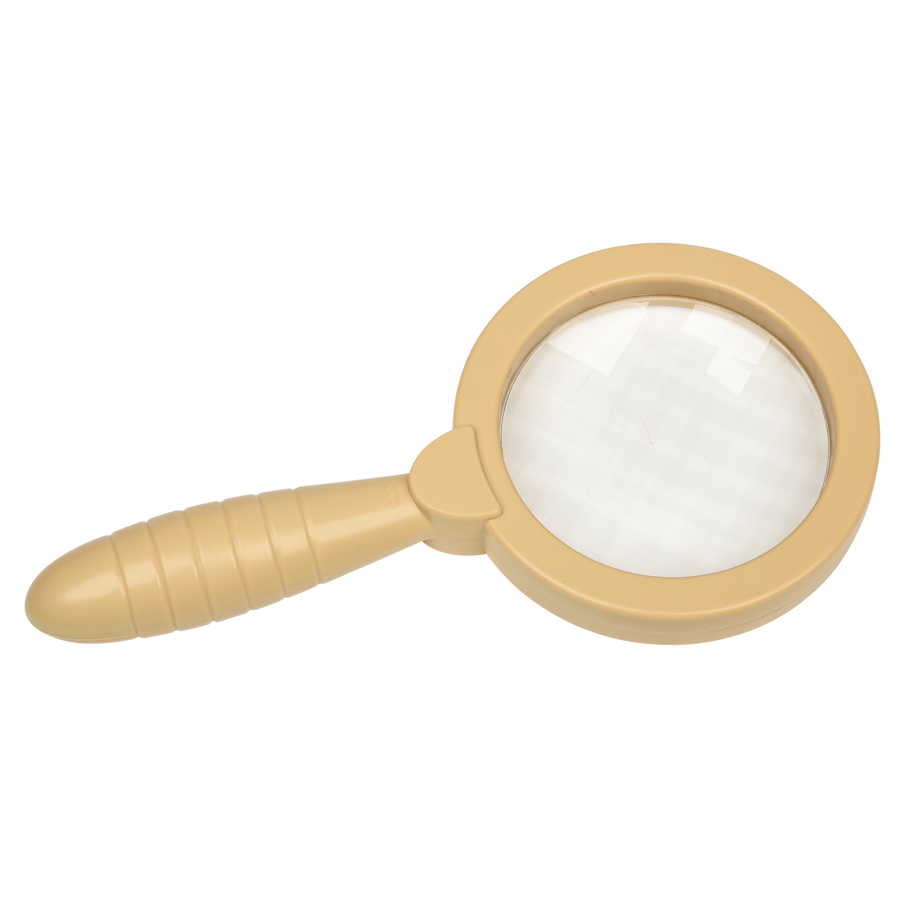 Beige magnifying glass on a white background