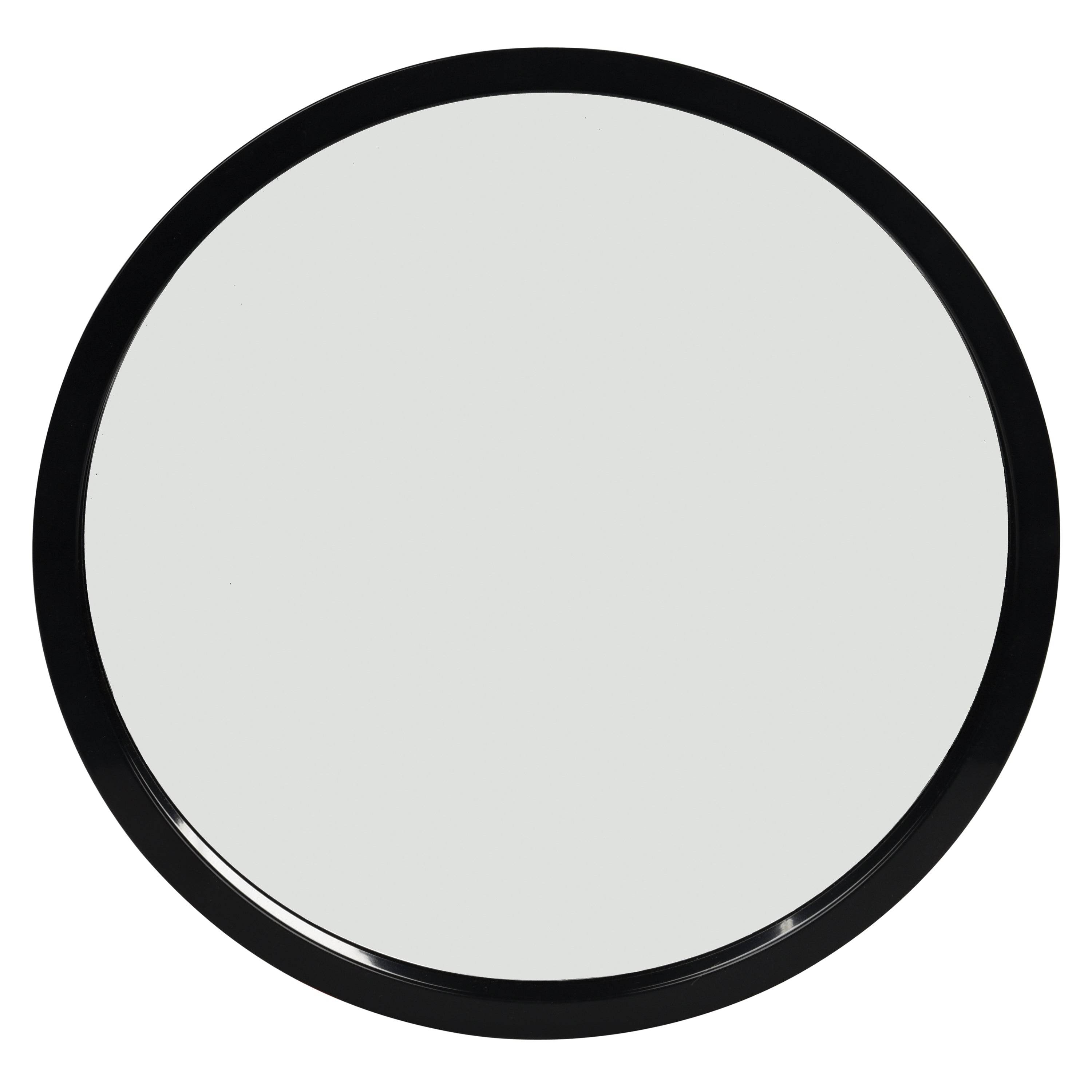Round mirror tray with a black frame on a white background