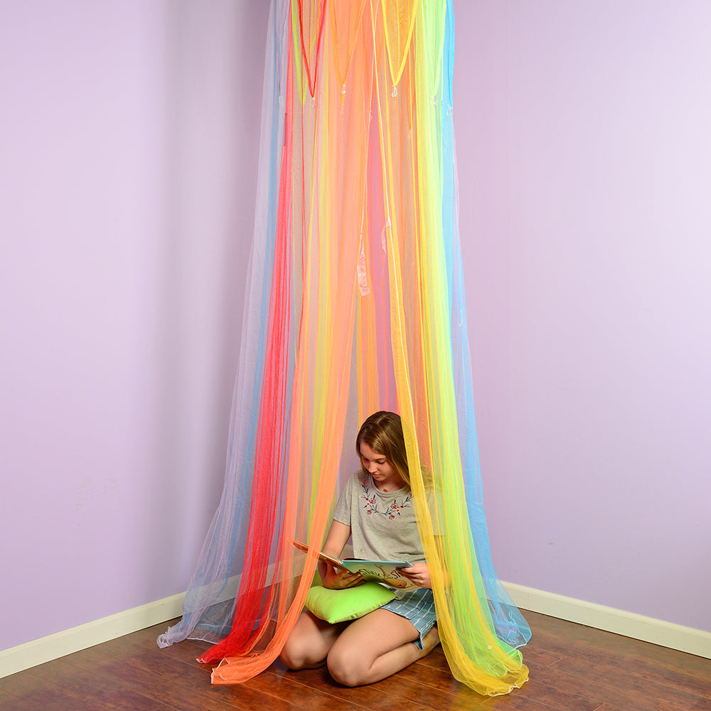 Rainbow Retreat Reading & Play Canopy | 8' Tall with Colorful Netting