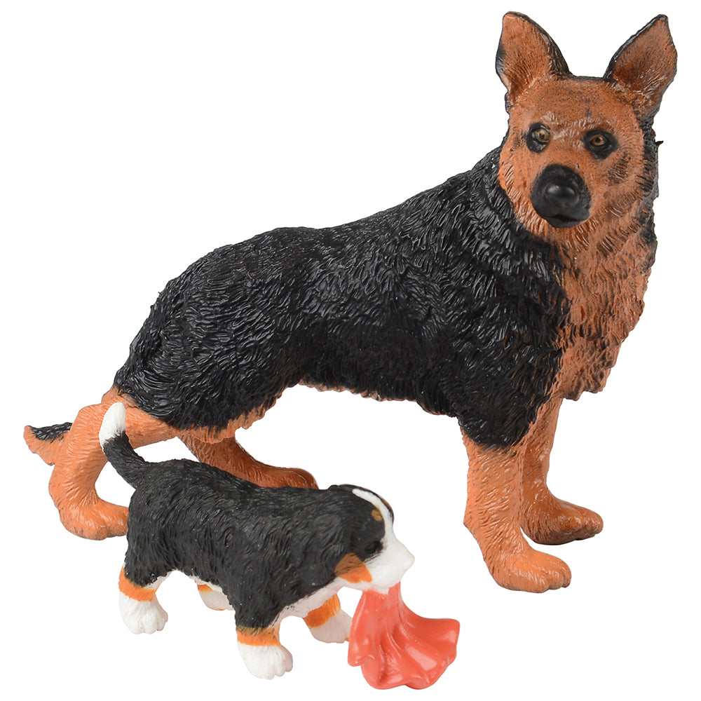 Realistic German Shepard Dog Figure with Puppy