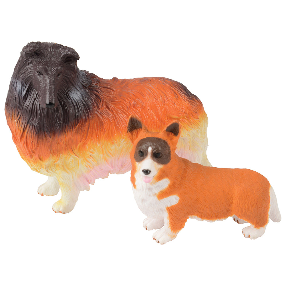 Two Realistic Dog Figures Standing Side By Side