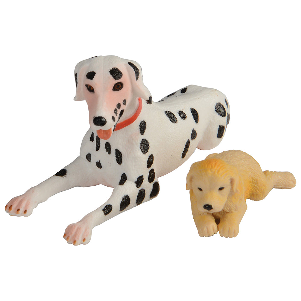 Dalmatian Dog Figure Laying Down with Puppy