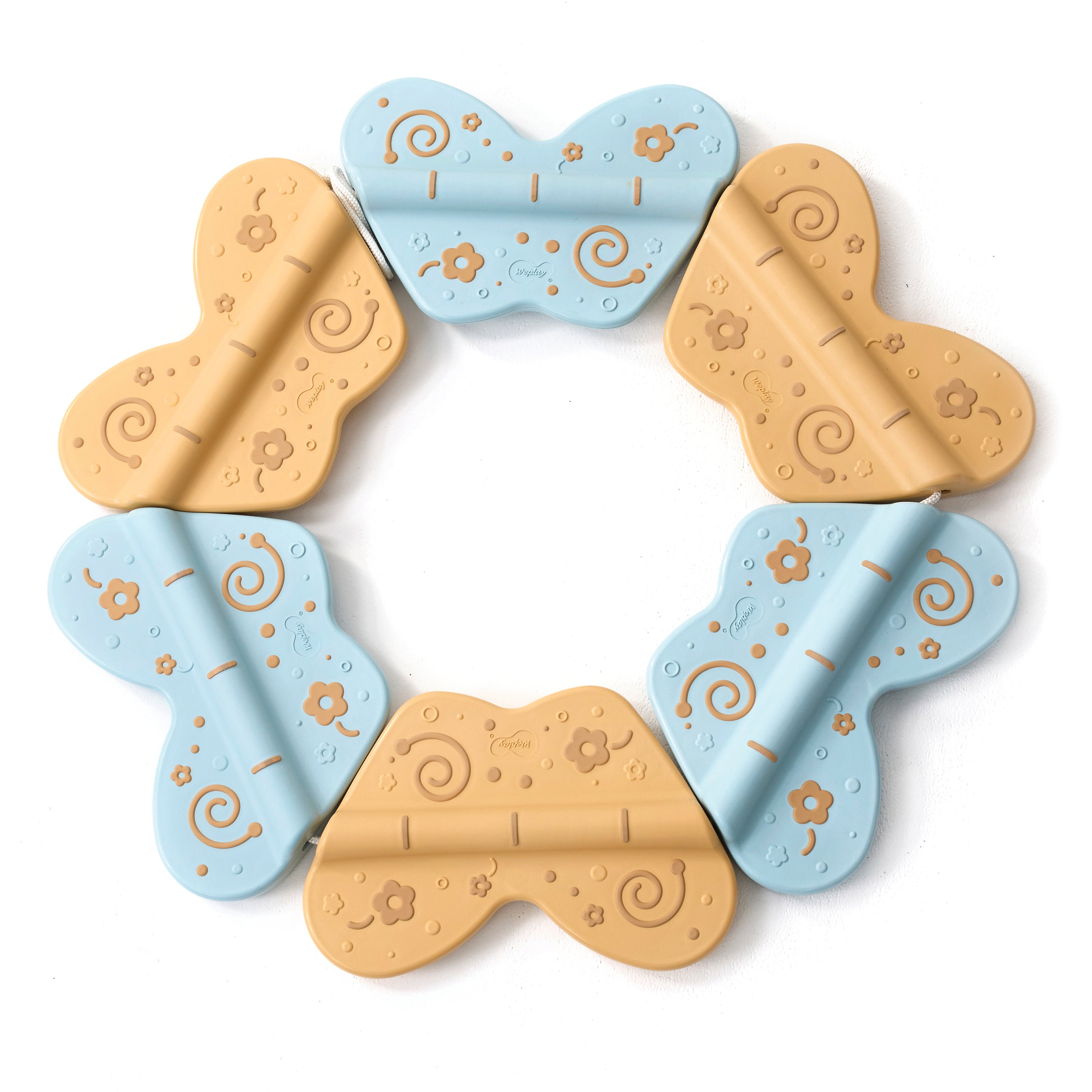 Set of butterfly-shaped balance boards with blue and beige colors on a white background