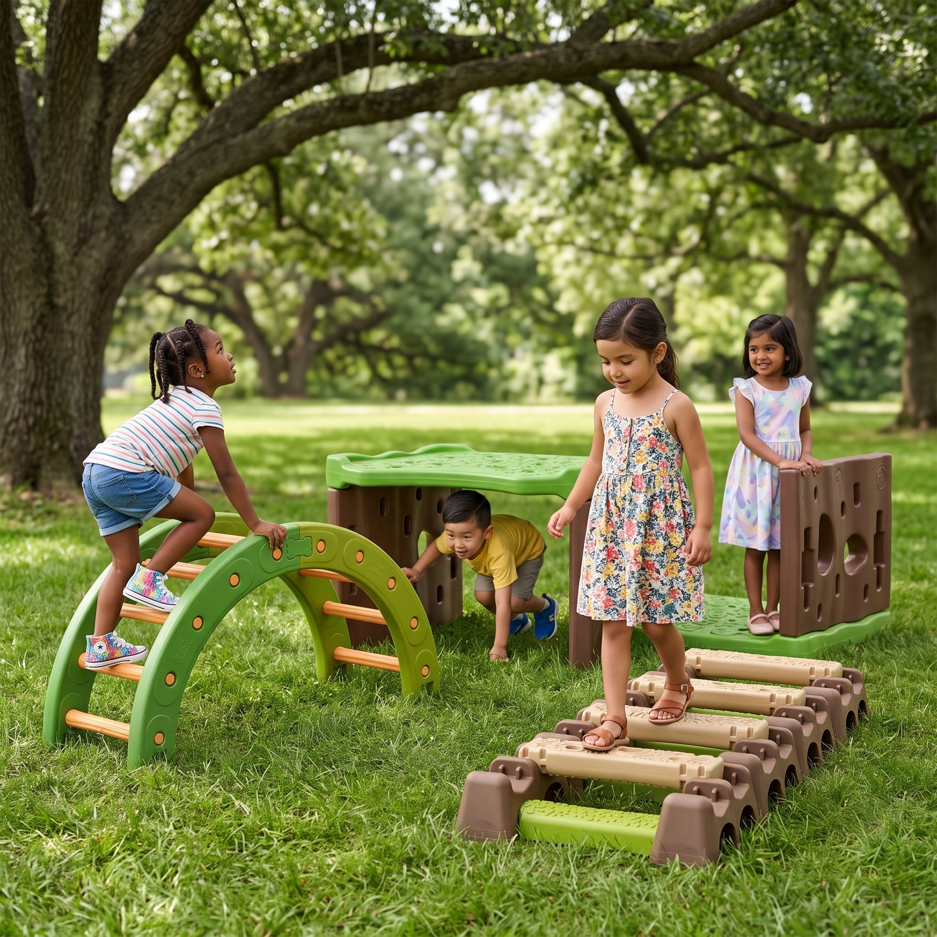 Jungle Forest Adventure | Nature-Inspired Gross Motor Activity Set with Forest Tunnel, Jungle Trail & Balance Arch