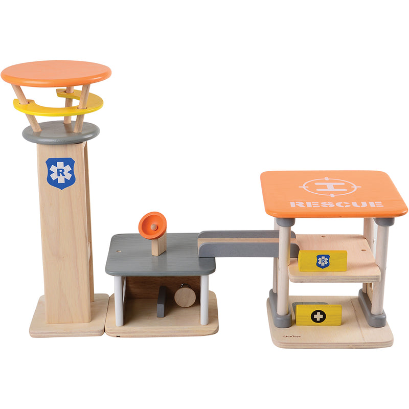 Wooden Rescue Center Play Set with Helicopter, Ambulance & Fire Truck ...