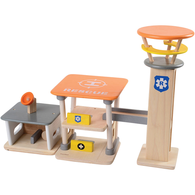 Wooden Rescue Center Play Set with Helicopter, Ambulance & Fire Truck ...