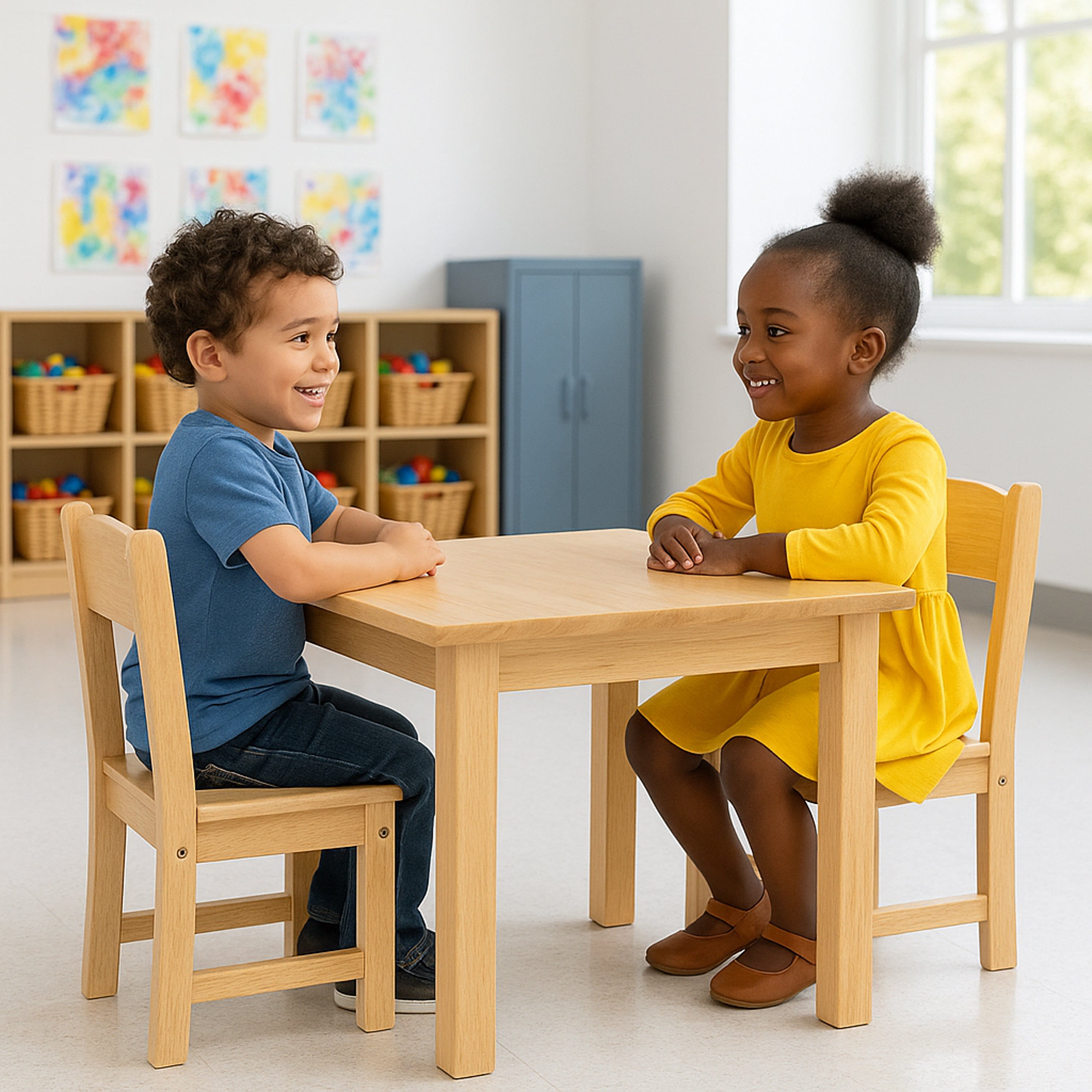24" x 24" Wood Square Table with 2 Chairs | Child-Sized
