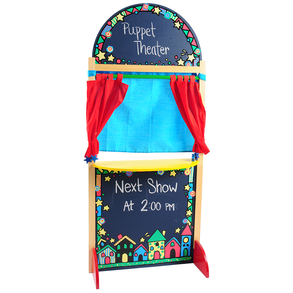 Puppet Theater with Pull Back Curtain & Chalkboard Marquee