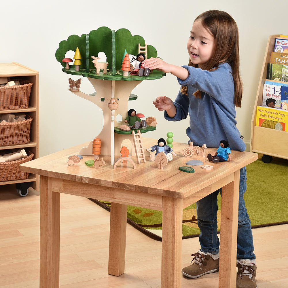 Child Building on 24" x 24" Wood Square Table 