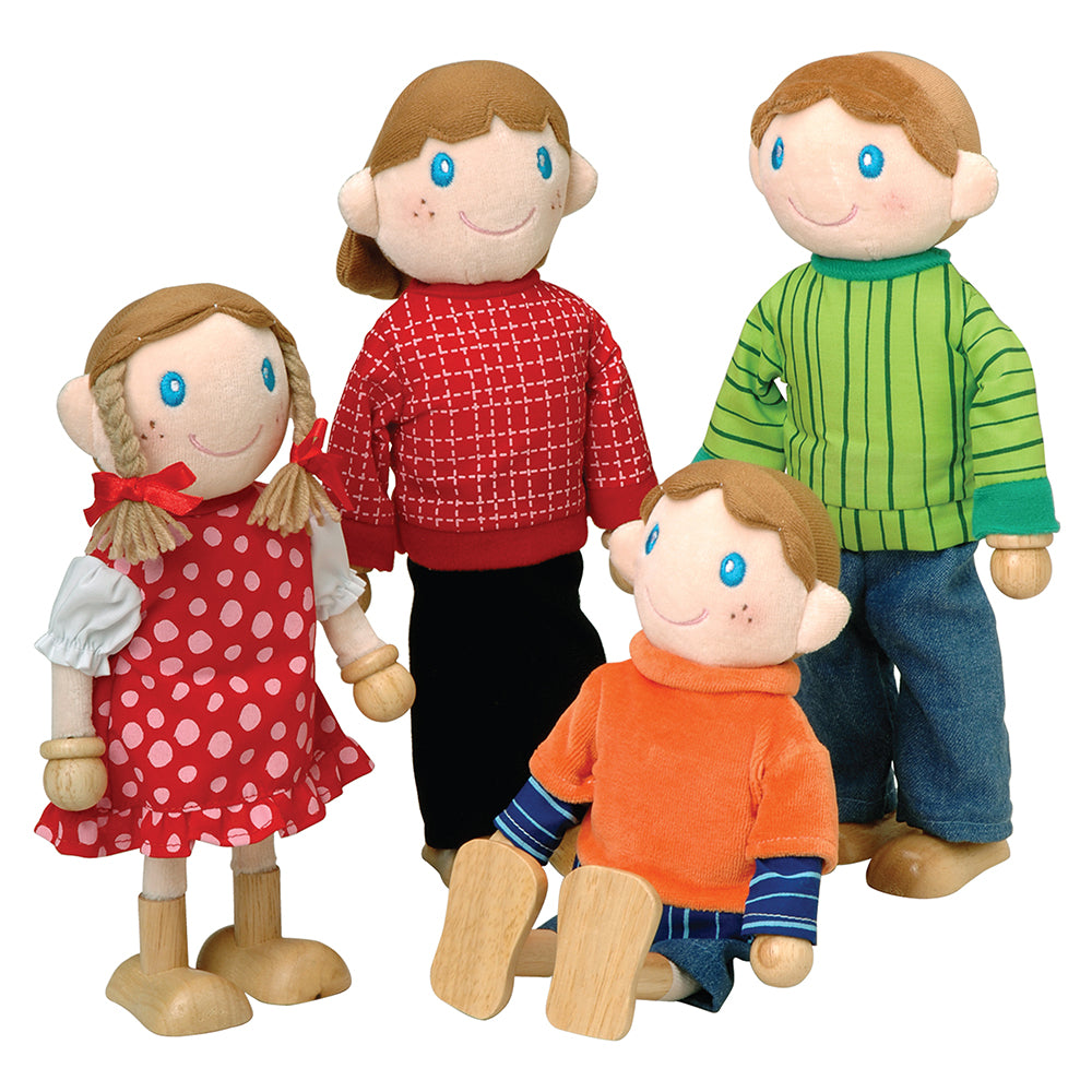 Caucasian Family Bendable Wooden Dolls | 4-Piece Set