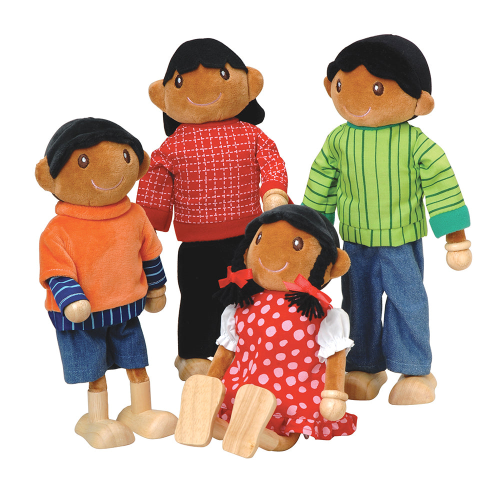 African American Family Bendable Wooden Dolls | 4-Piece Set