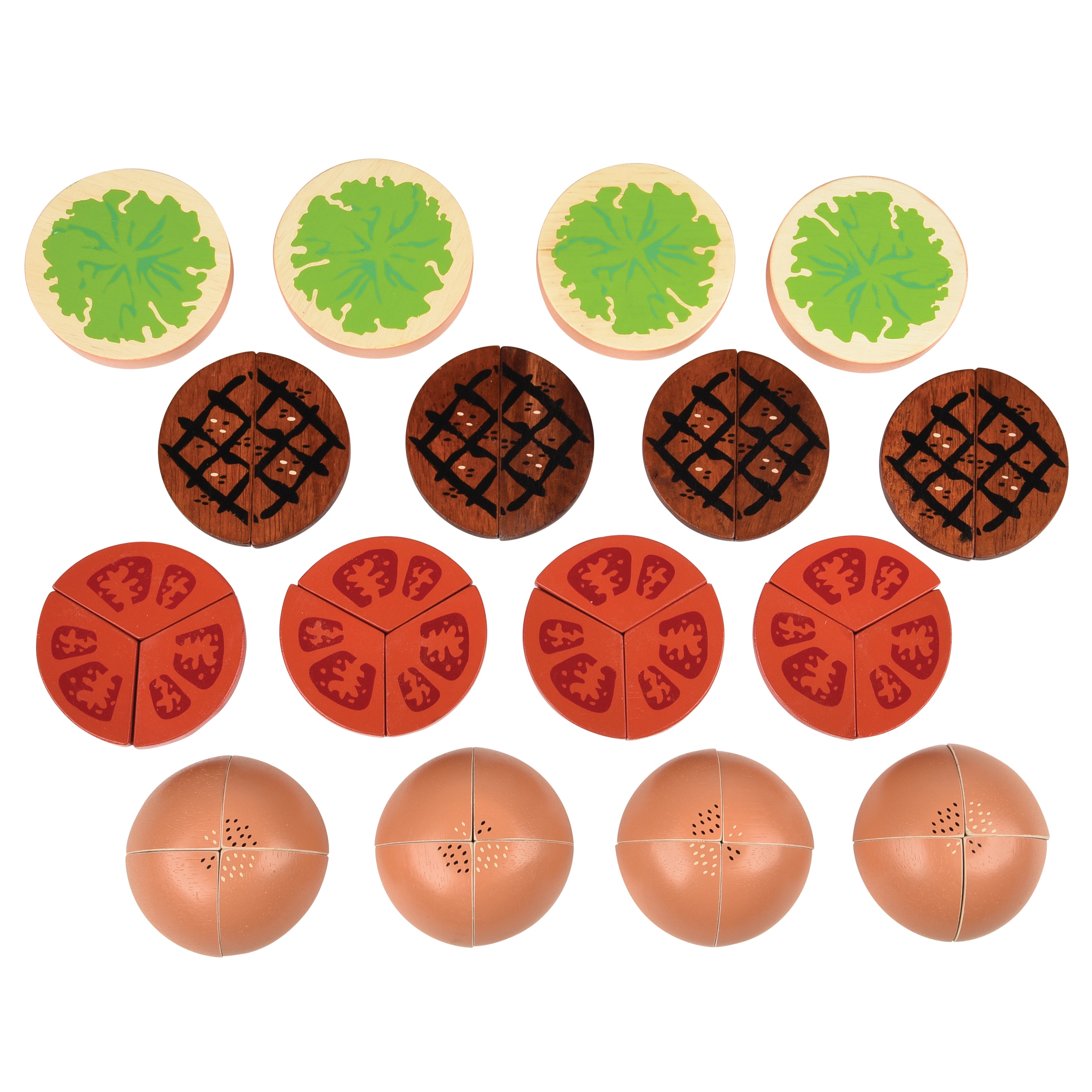 Wooden Fraction Burgers - 40 pieces Montessori Inspired