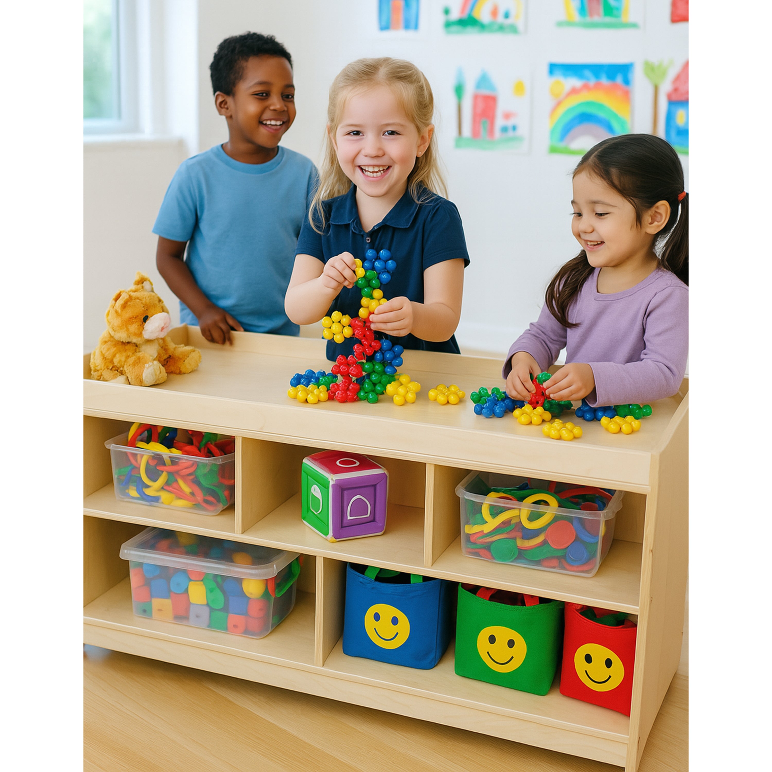 Toddler Baltic Birch Double-Sided Activity & Storage Unit with Low Play Surface