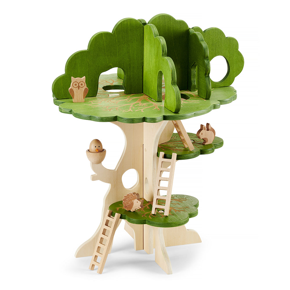 3-Tier Woodland Treehouse Playset | 15-Piece Birch Wood Set