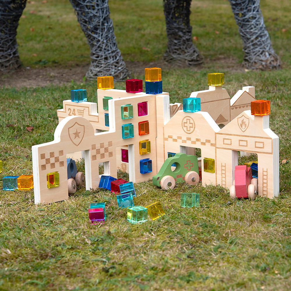 Tactile Town Discovery Dividers Shown Outside with Block Accessories