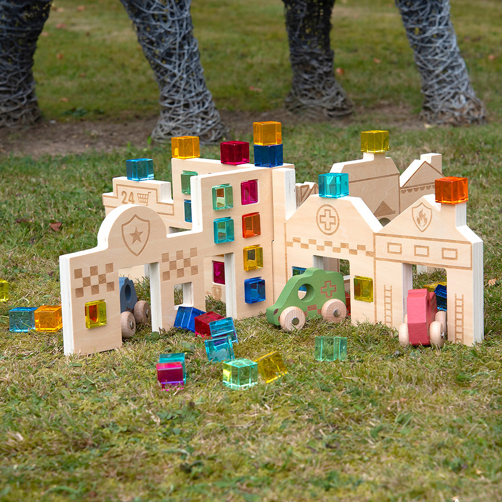 Close-up of Tactile Town Discovery Dividers Being Used with Gem Cubes