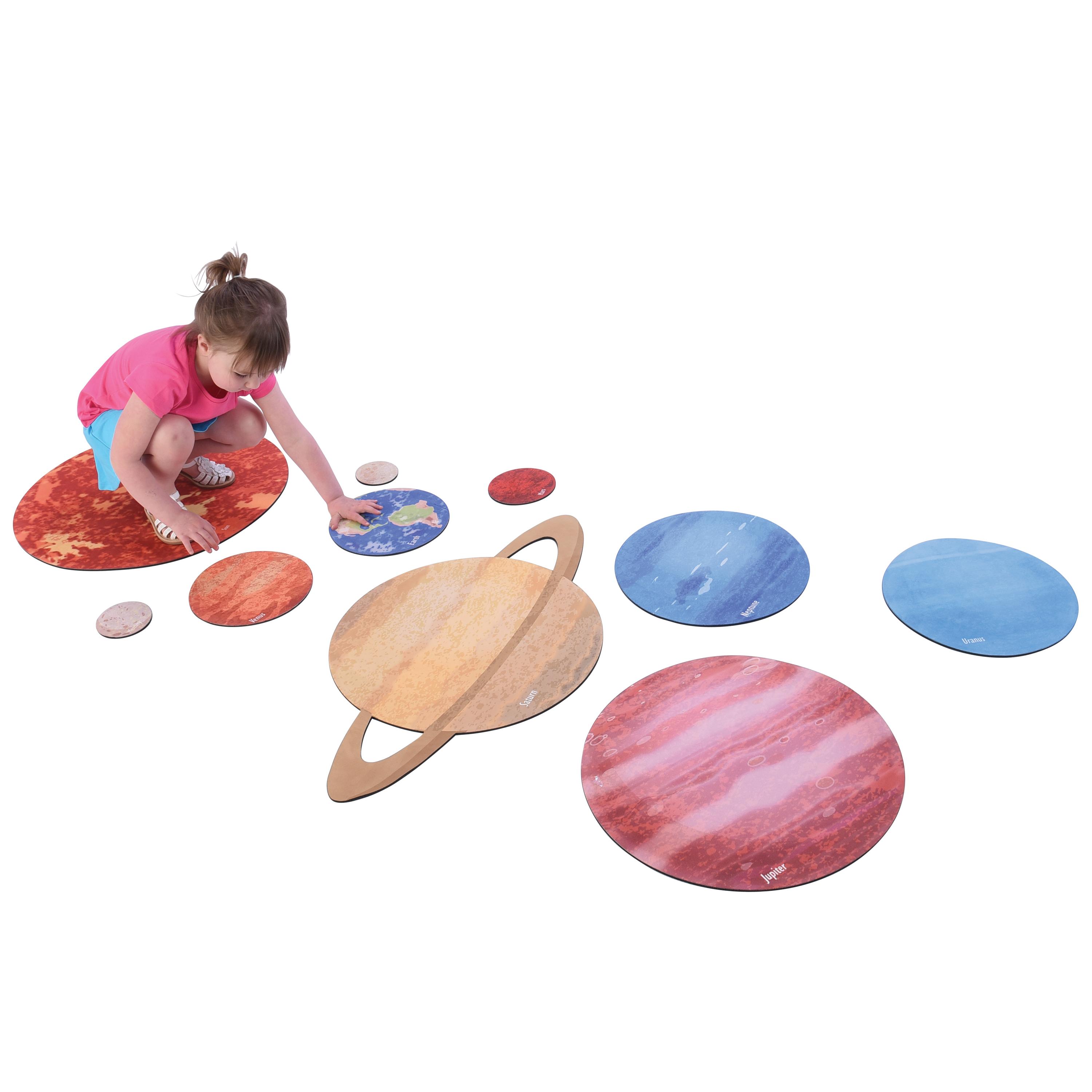 Solar System Floor Mats for Kids – 10-Piece Indoor/Outdoor Space-Themed Seating Set with Non-Slip Rubber Backing & Labeled Planets