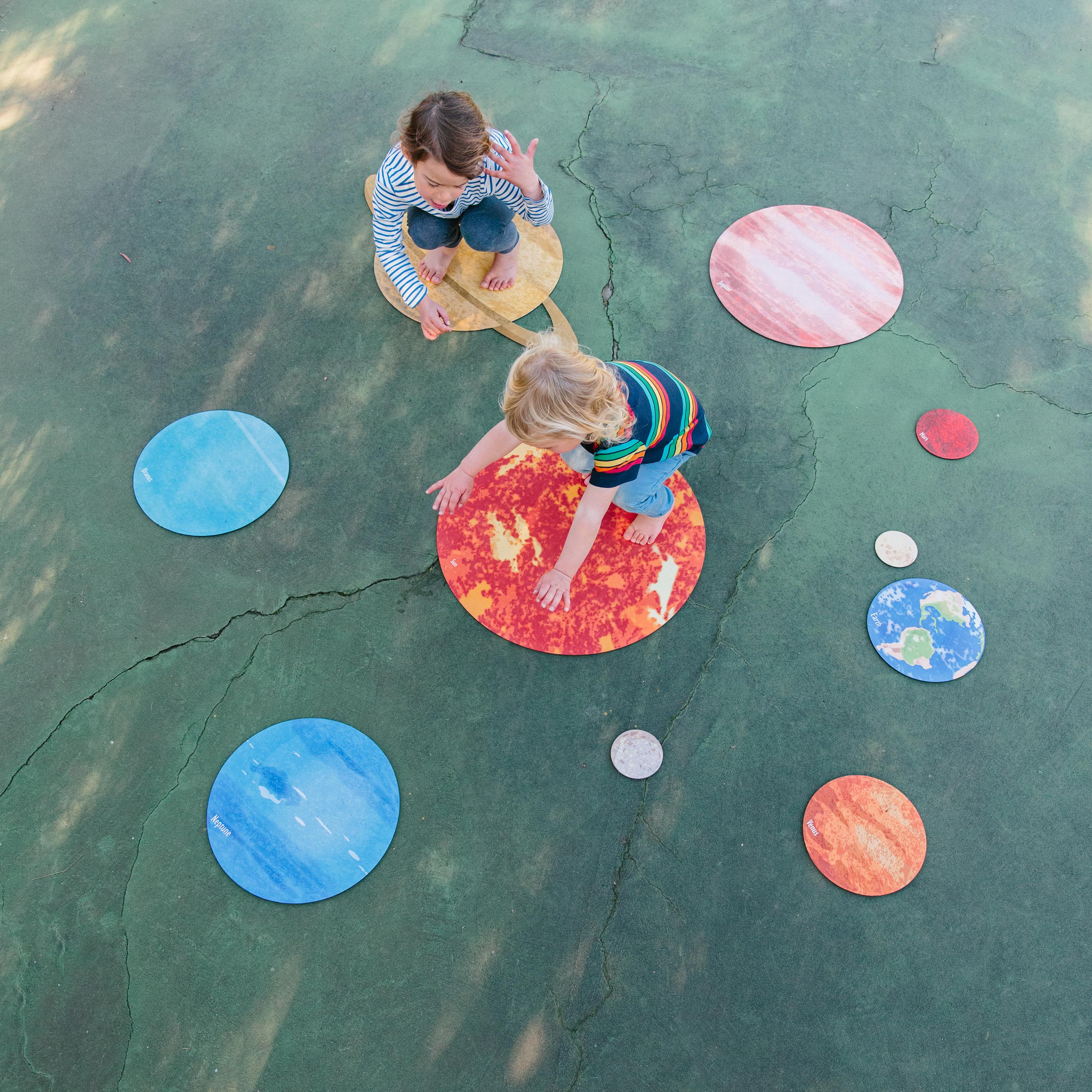 Solar System Floor Mats for Kids – 10-Piece Indoor/Outdoor Space-Themed Seating Set with Non-Slip Rubber Backing & Labeled Planets