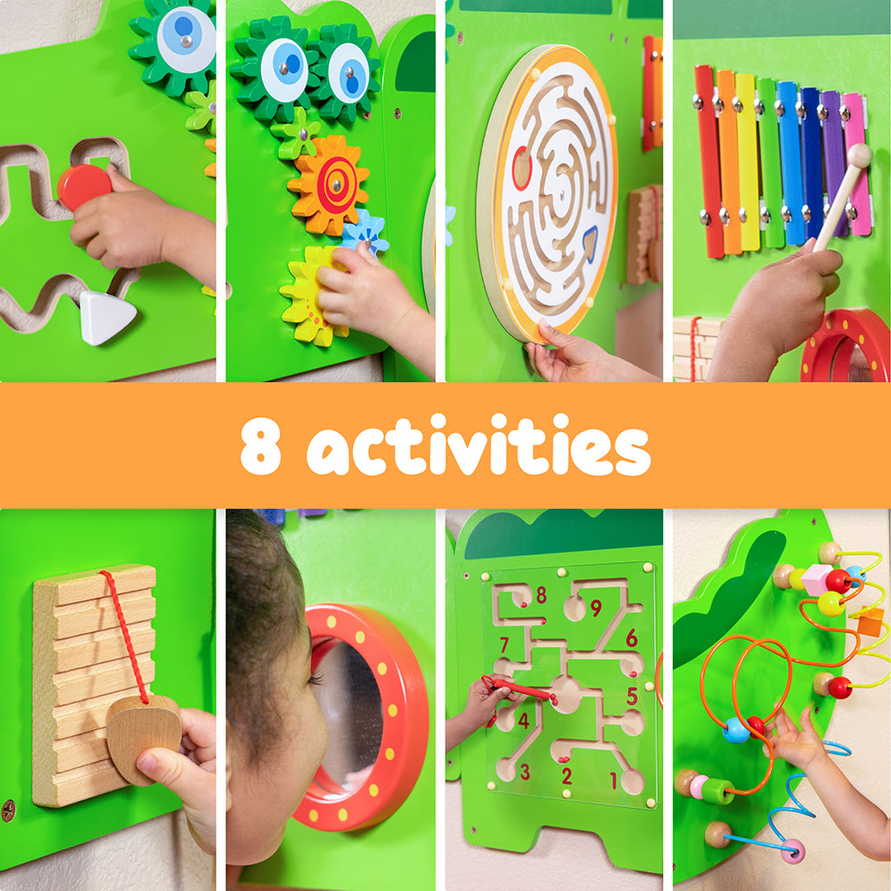 Close-Up of 8 Activities on Crocodile Wall Panel