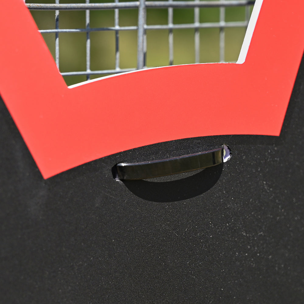 Close-up of Plastic Tie Securing Chalk Board to Fence