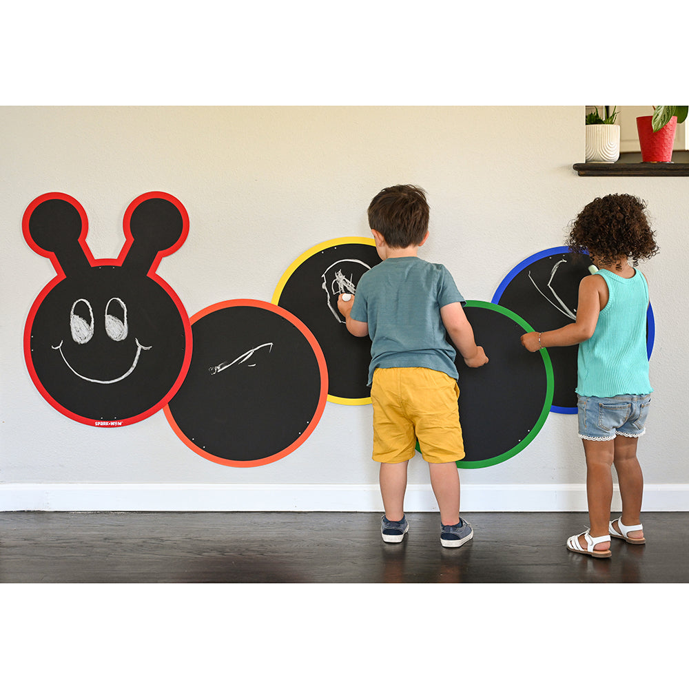 Kids Using Caterpillar Chalkboard Inside