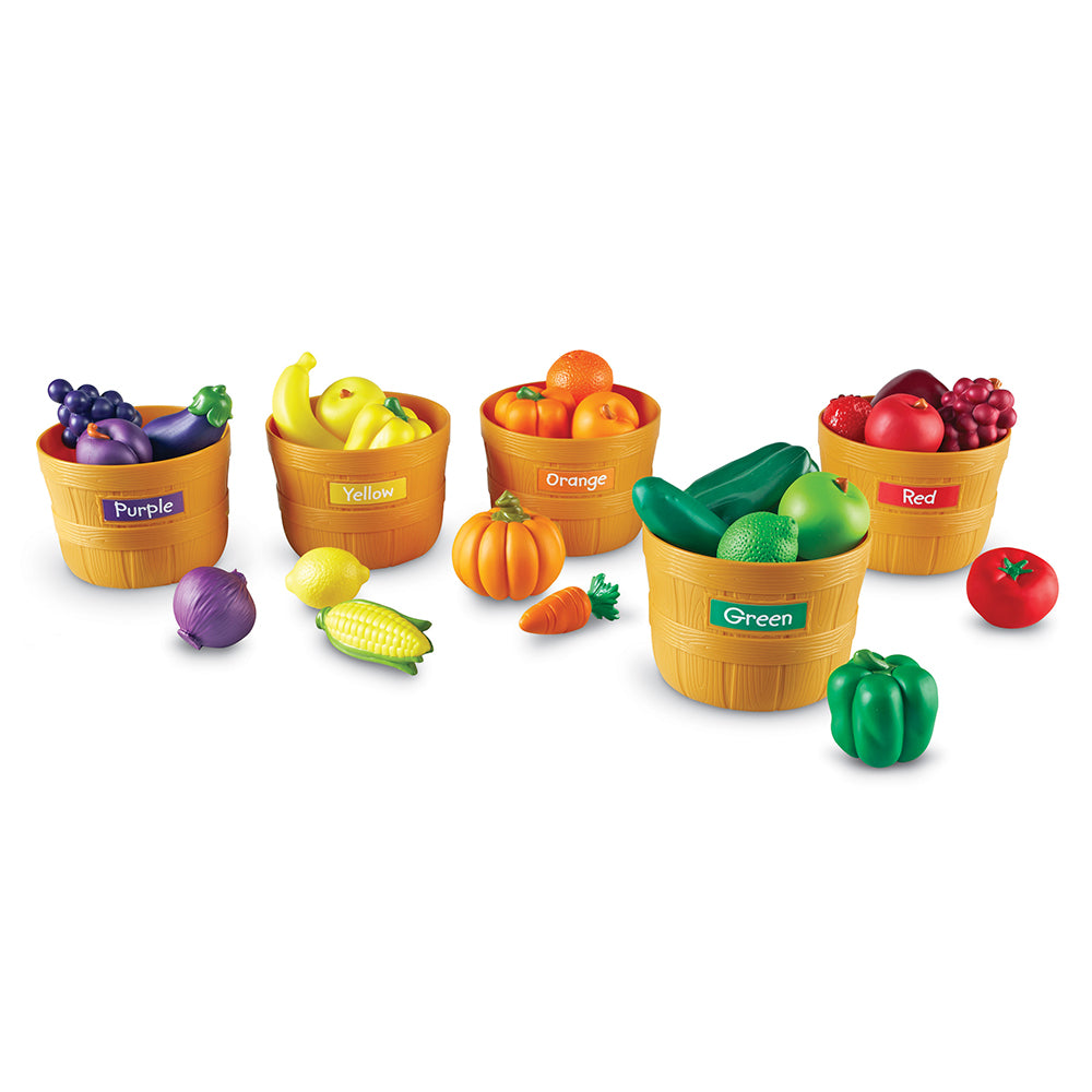 Farmers Market Color Sorting Activity Set | 25 Colorful Fruits & Vegetables with 5 Durable Baskets